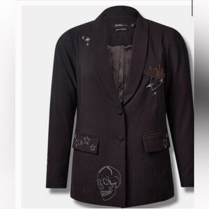 Torrid Black Blazer with Embroidered Skull and Stars